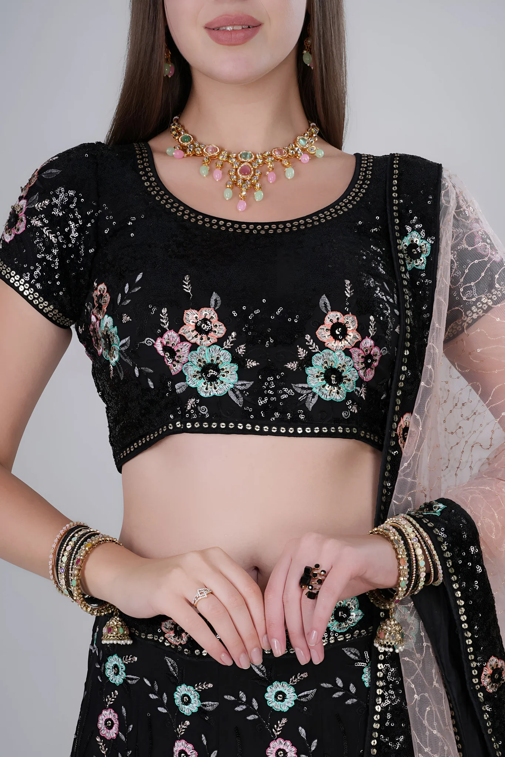 Midnight Black Floral Lehenga