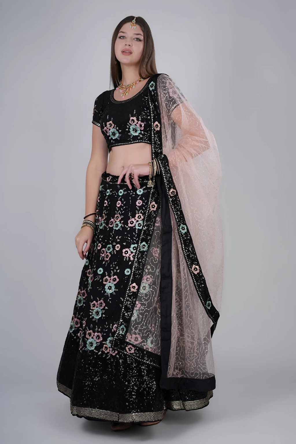 Midnight Black Floral Lehenga
