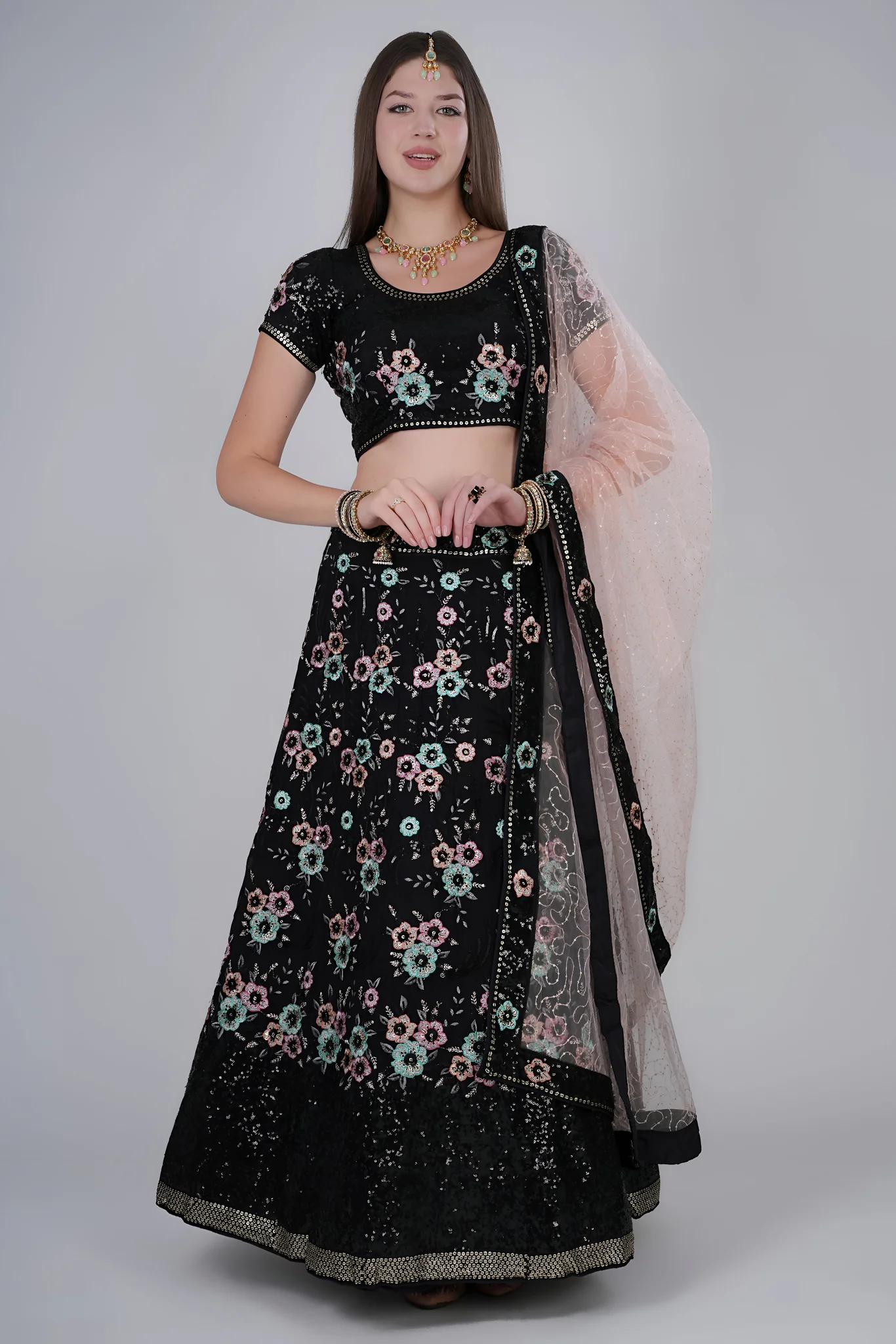 Midnight Black Floral Lehenga
