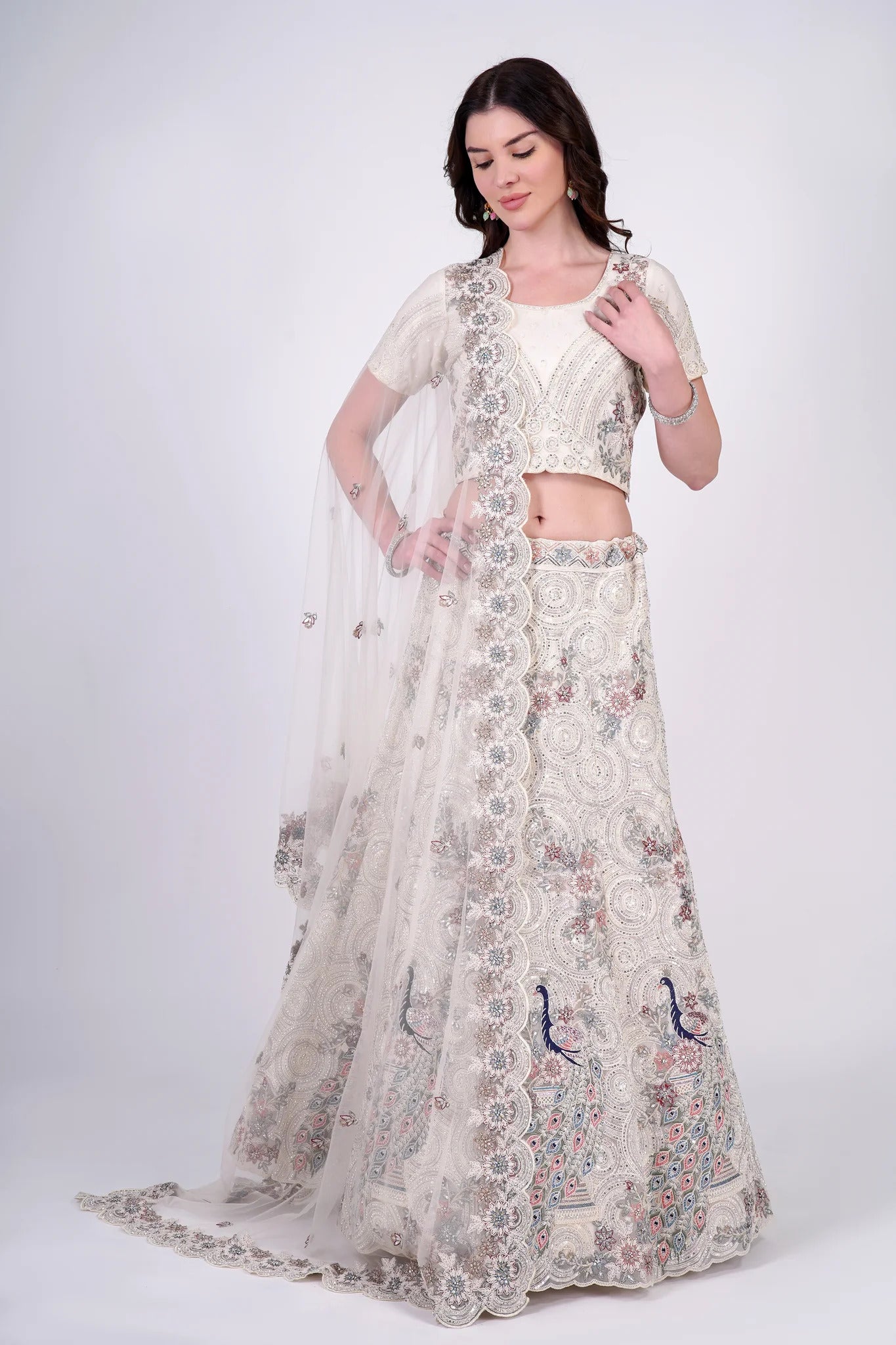Ivory White Floral Lehenga