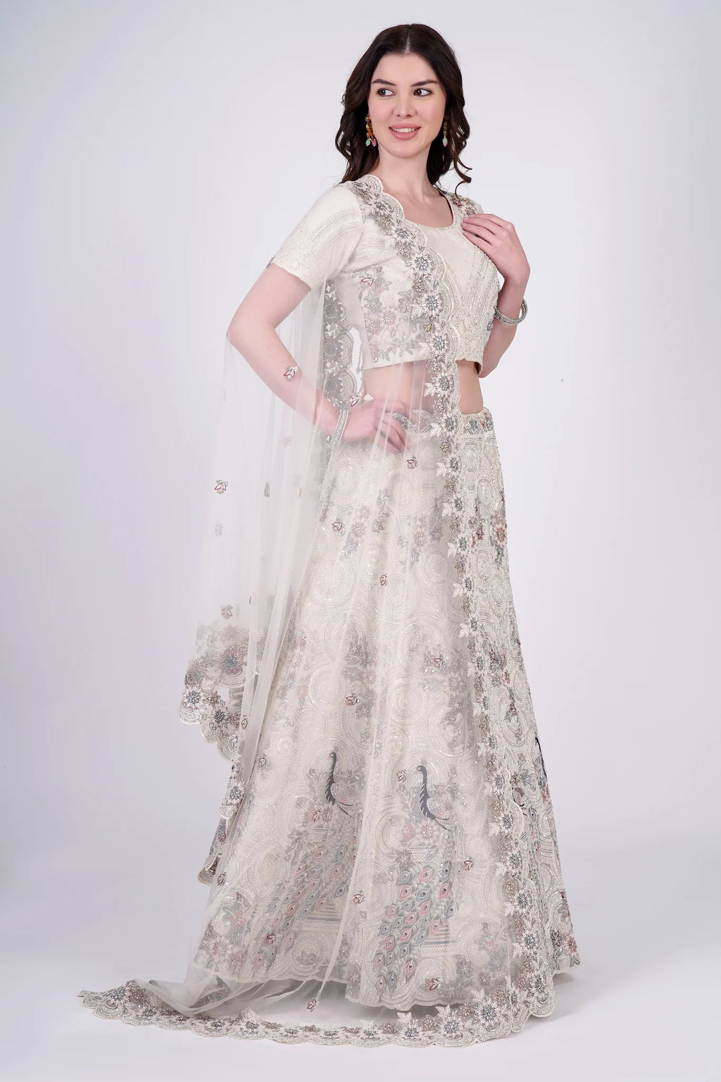 Ivory White Floral Lehenga