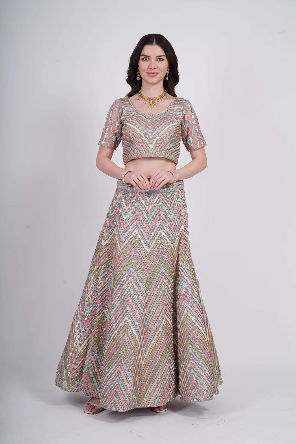 Aurora Chevron Sequin Lehenga
