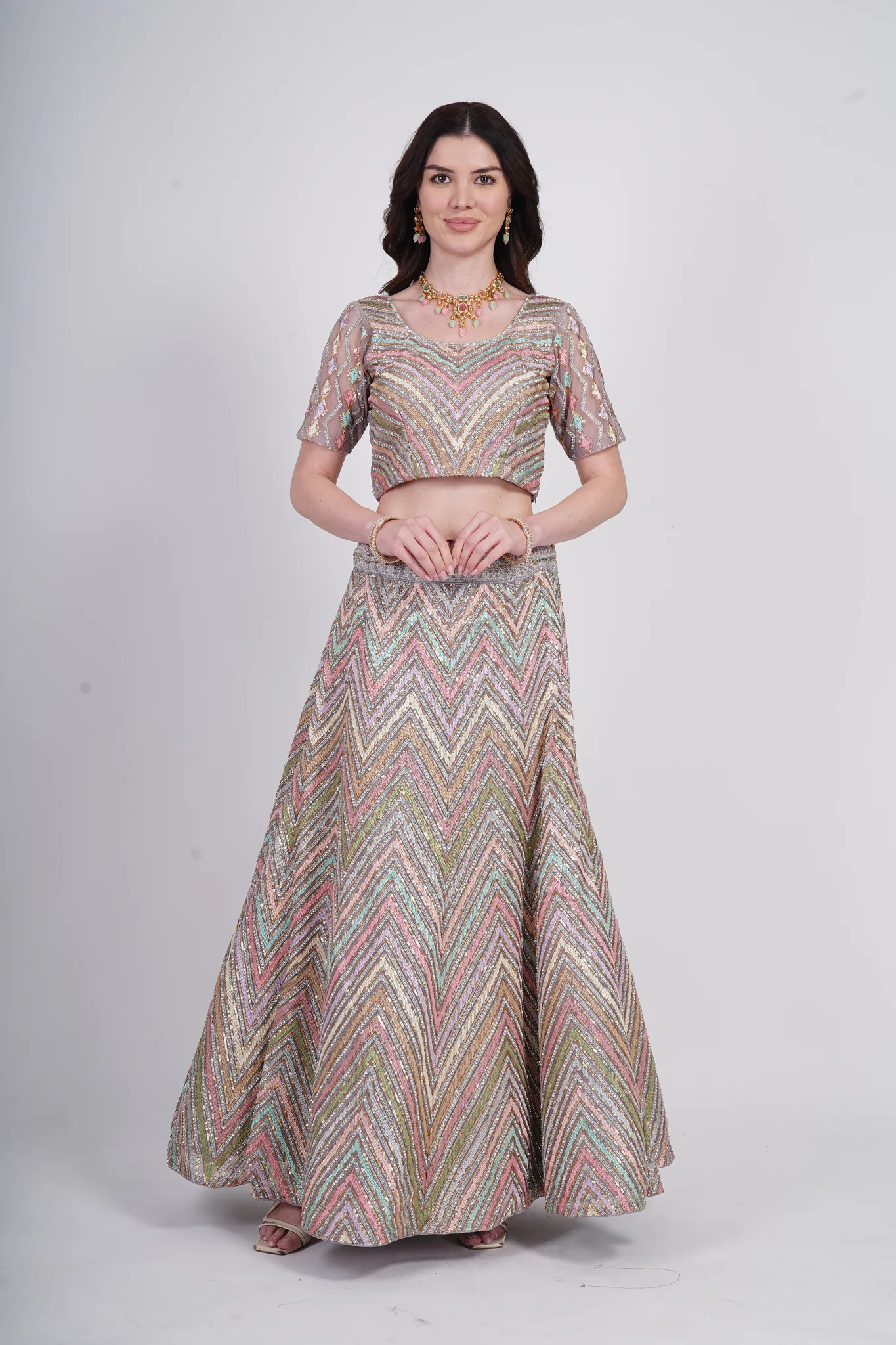 Aurora Chevron Sequin Lehenga