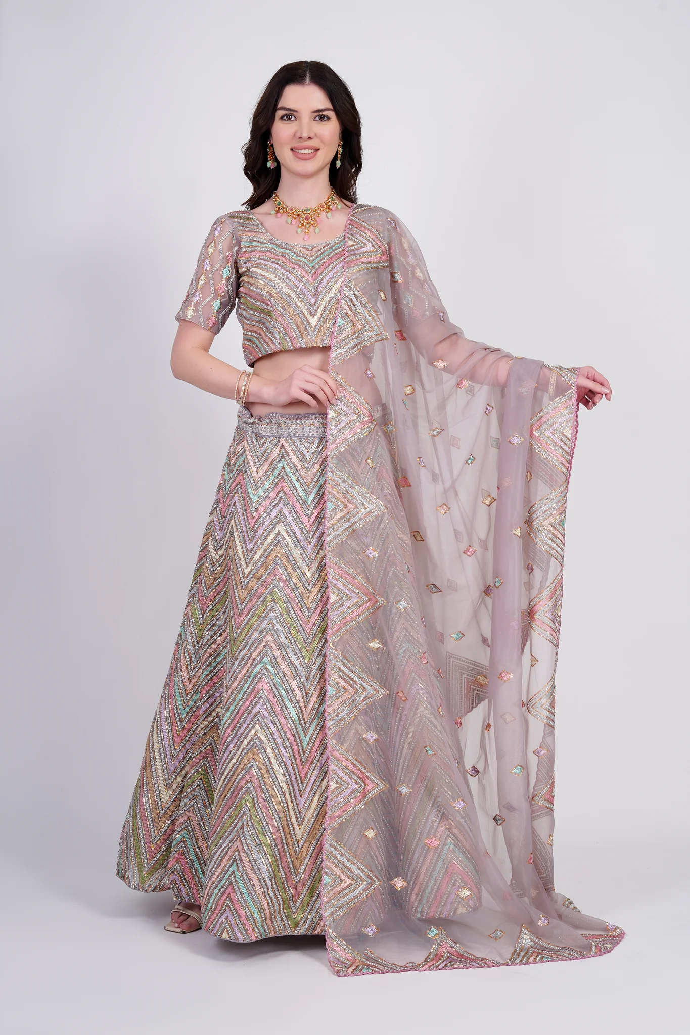 Aurora Chevron Sequin Lehenga